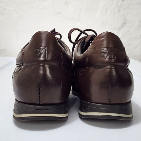 Ermenegildo Zegna Brown Nappa Leather Low Top Trainers Sneakers Mens 9.5 Italy